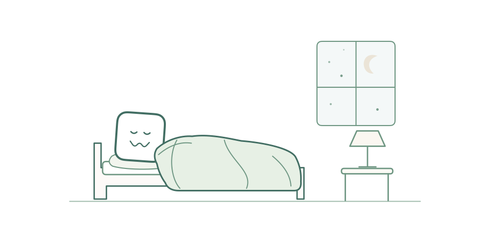 Triggers mascot sleeping beneath a gently breathing quilt, with twinkling stars outside the bedroom window